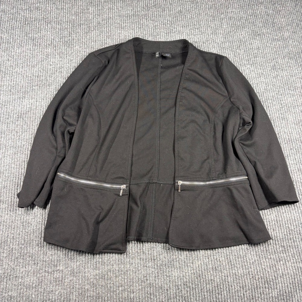 New Directions Cardigan Women L Black Zipper Peplum Open Front Jacket